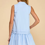 Babye Blue Sleeveless Dropped Waist Shirt Dress