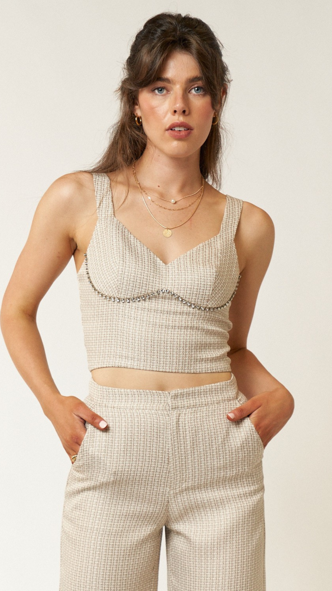 Rhinestone Tweed Crop Top