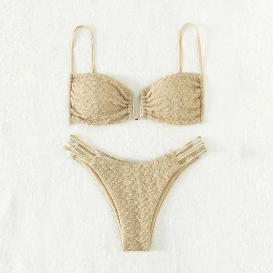 2 Piece Solid Color Back Tie Swimsuit