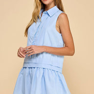 Babye Blue Sleeveless Dropped Waist Shirt Dress