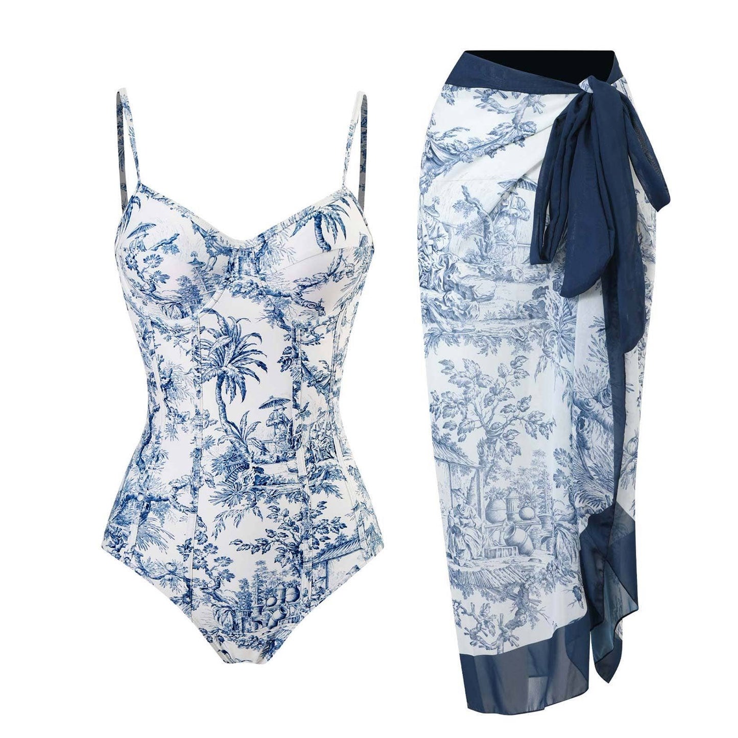 SET: Blue Ocean Printed One Piece & Matching Sarong
