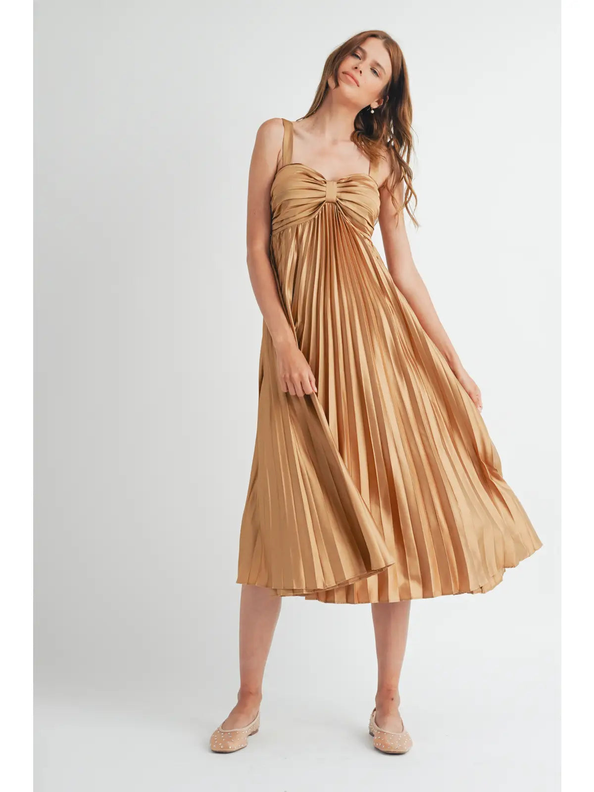Satin Pleated Midi Dress