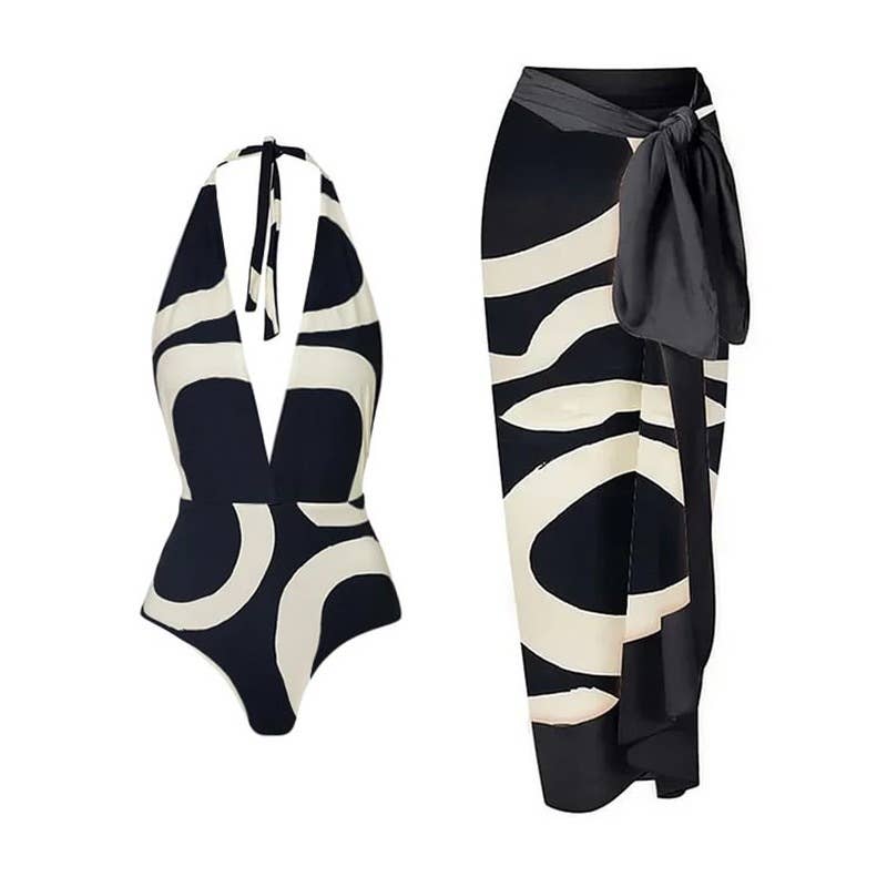 SET: Modern Muse Once Piece Swim & Matching Sarong