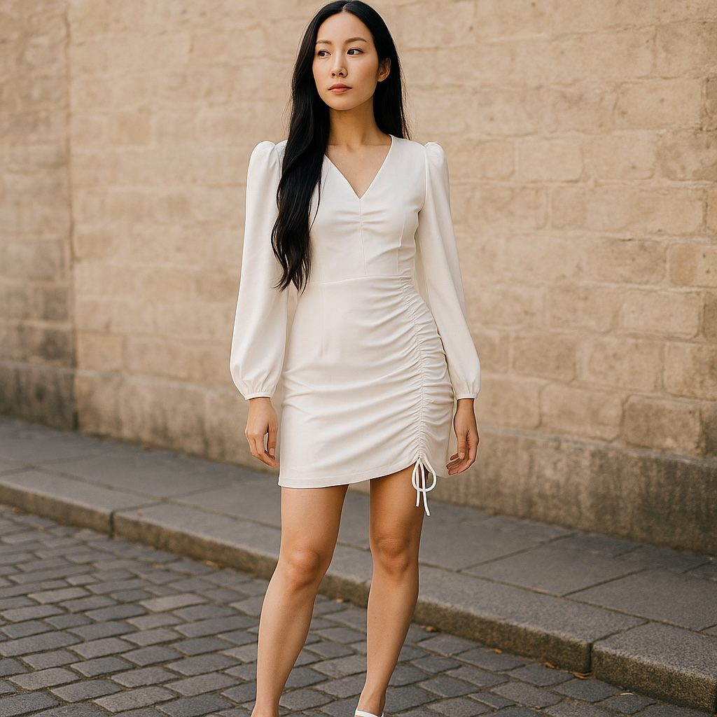 ruched white dress long sleeve Breanna White Long Sleeve Ruched Maxi Dress