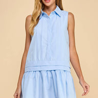 Babye Blue Sleeveless Dropped Waist Shirt Dress