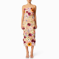 Floral Embroidered Tube Midi