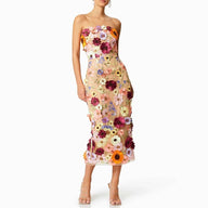 Floral Embroidered Tube Midi