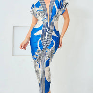 Blue Palms V-Neck Dress