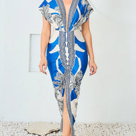 Blue Palms V-Neck Dress