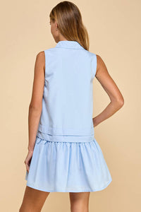 Babye Blue Sleeveless Dropped Waist Shirt Dress