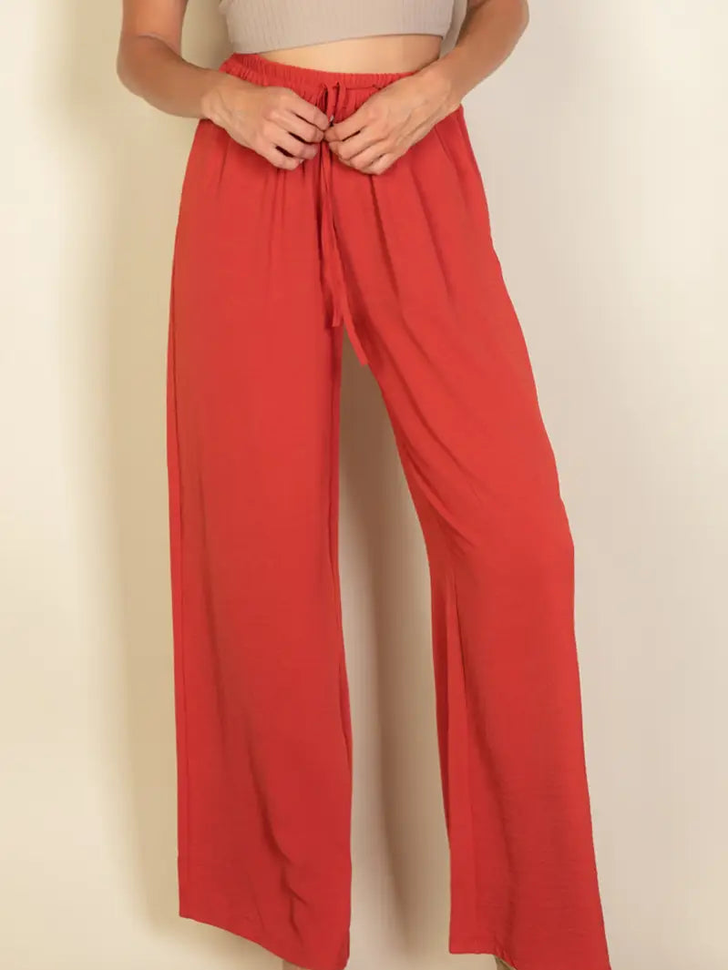 Drawstring Waist Wide Leg Minimalist Pants
