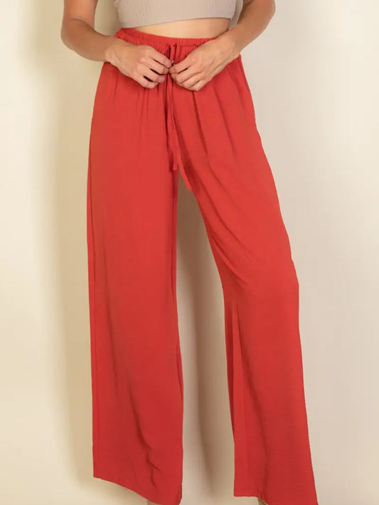 Drawstring Waist Wide Leg Minimalist Pants