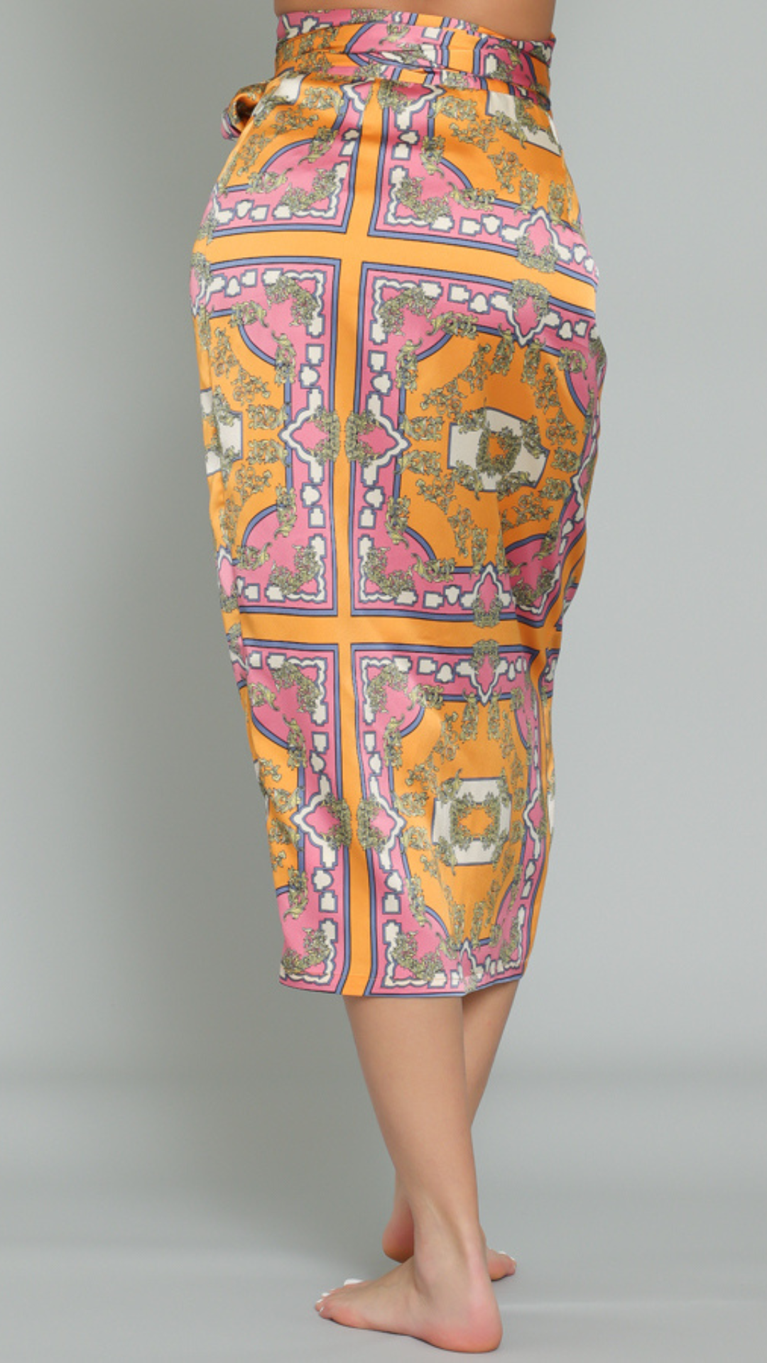 Tangerine & Pink Wrap Midi Skirt