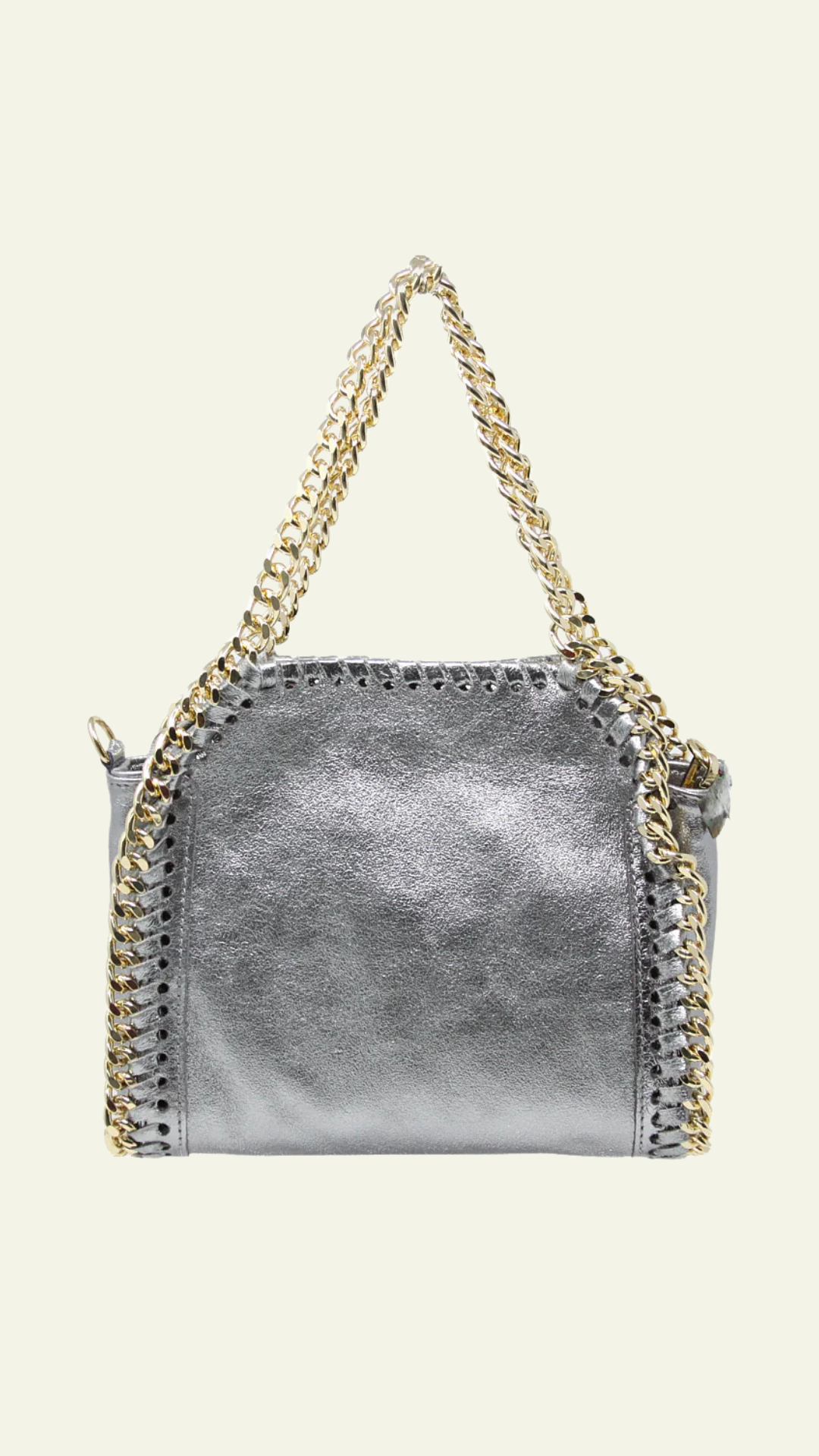 Leather & Chain Handbag Pewter