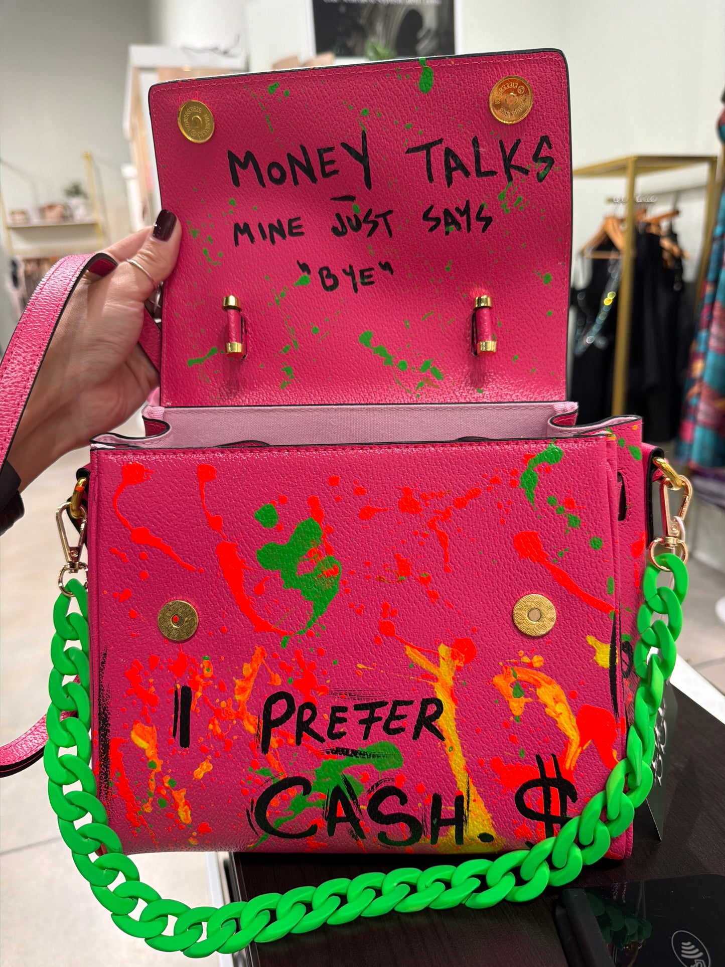 “Love Is a Scam” Graffiti Statement Purse