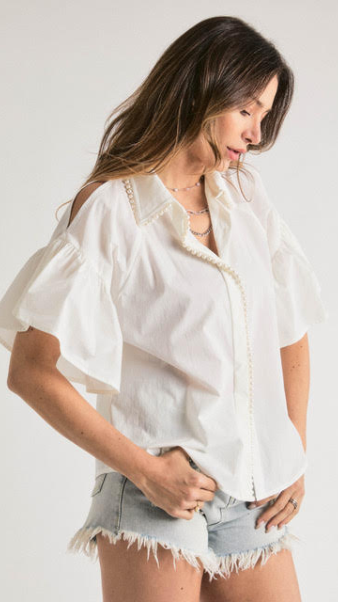 Pearl Trimmed Collar Top