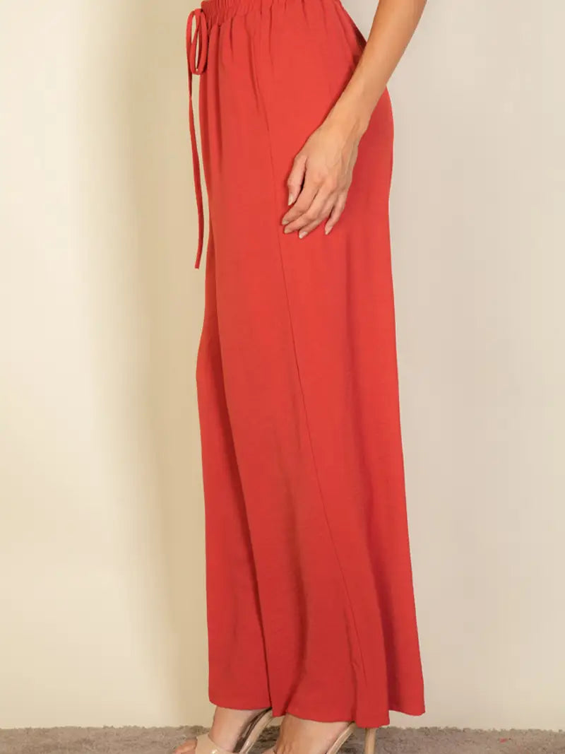Drawstring Waist Wide Leg Minimalist Pants