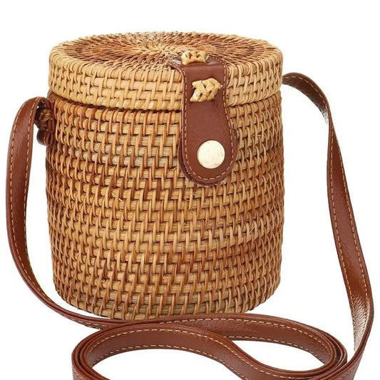 Genuine Rattan Straw Basket Shell Crossbody Bag