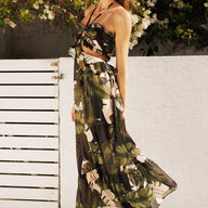 Tropical Palm Halter Maxi Dress