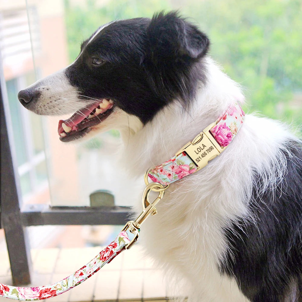 Personalized Floral Dog Collar & Leash Set