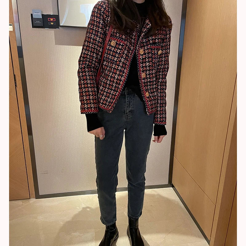 Elegant Weave Plaid Blazer