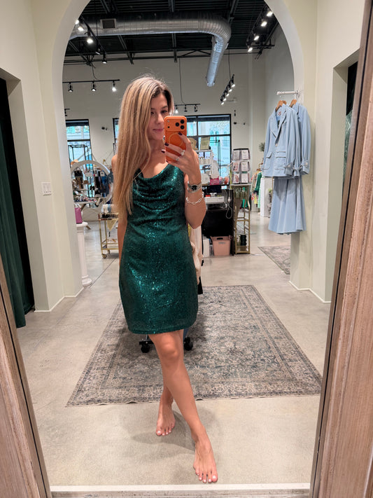 Sequin Backless Halter Mini Dress