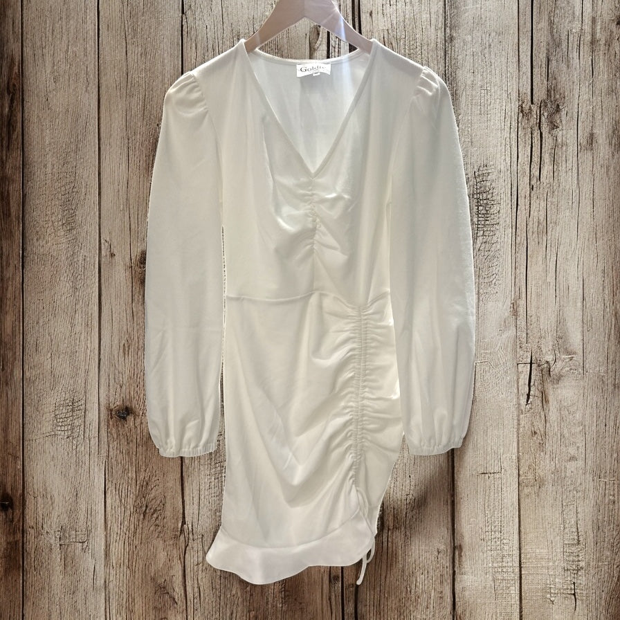 White ruched long-sleeve dress