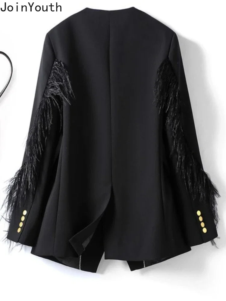 Chic Feather Black Blazer