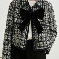 Bow Plaid Tweed Jacket