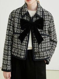 Bow Plaid Tweed Jacket