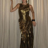 Gold Pleated Evening Dress