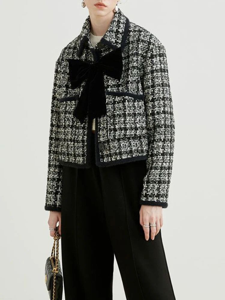 Bow Plaid Tweed Jacket