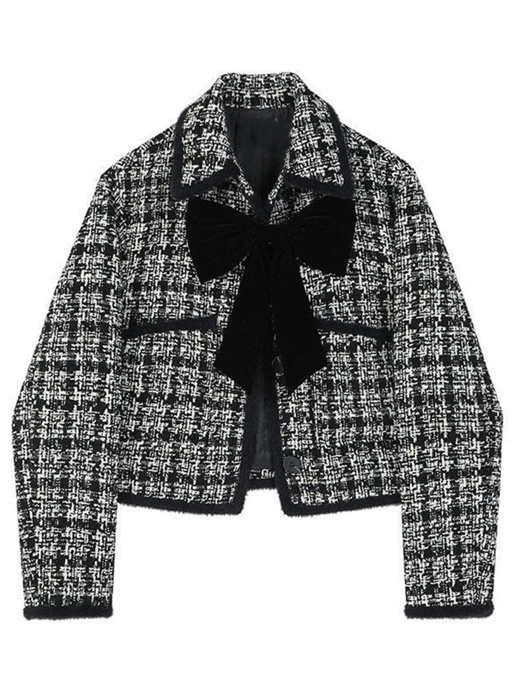 Bow Plaid Tweed Jacket