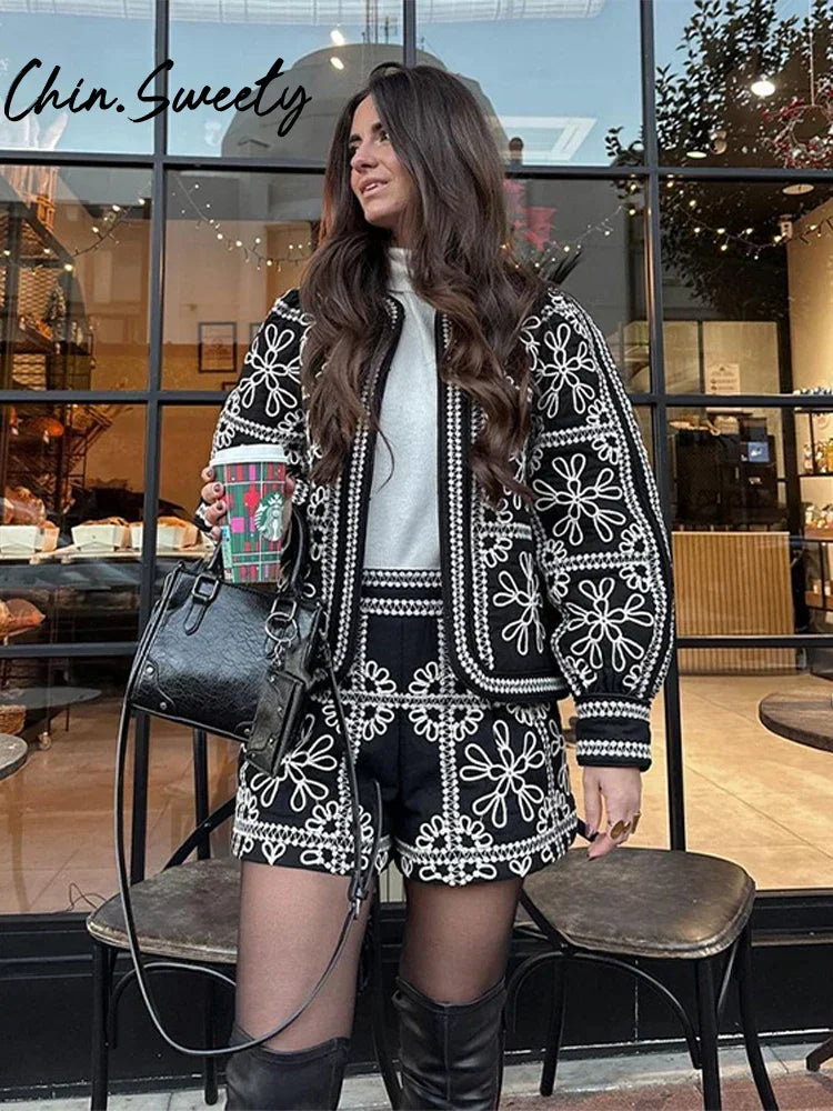 Street Print Coat & Shorts Set