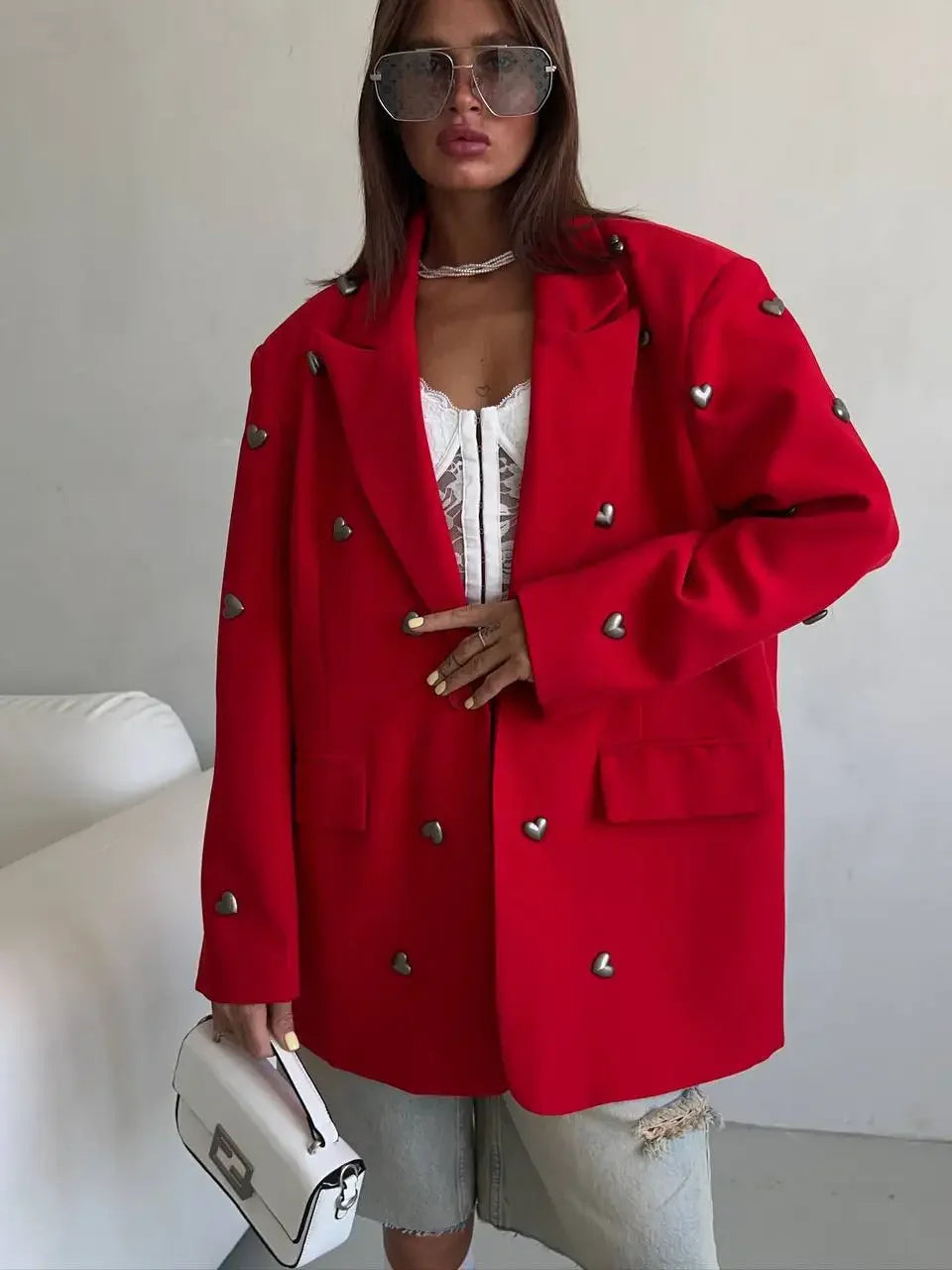 Red Heart Decorated Suit Jacket