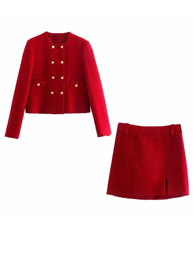 Red Vintage Tweed Two Piece Set