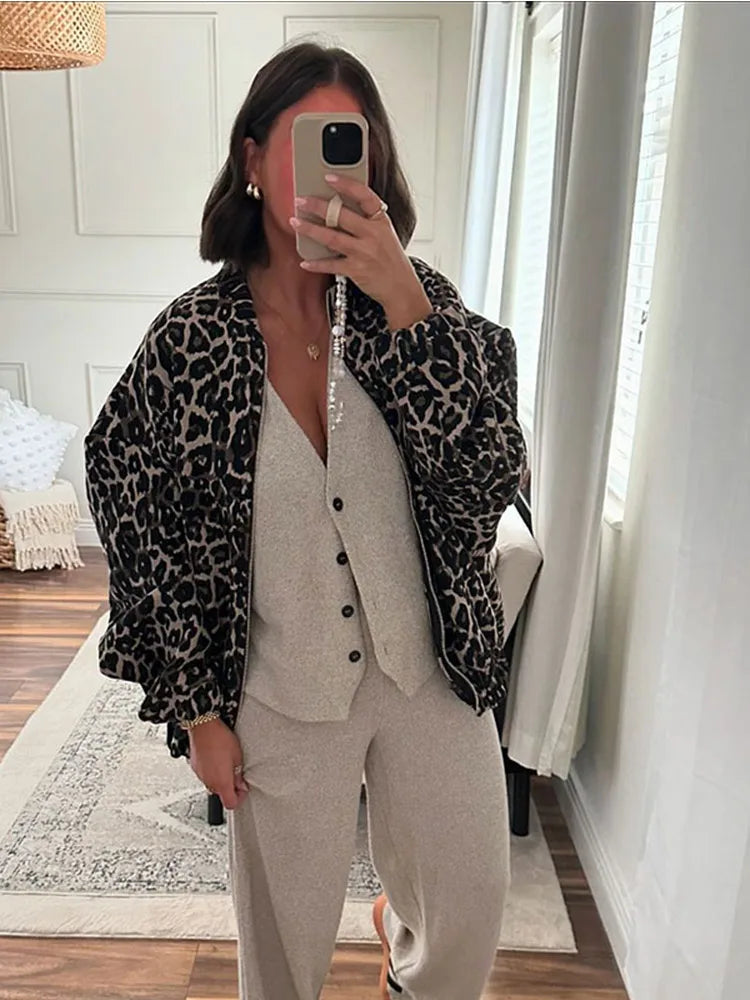 Retro Leopard Print Cotton Coat