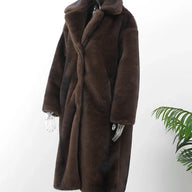 Brown Faux Fur Long Overcoat