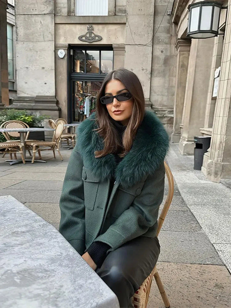 Green Faux Fur Bomber Jacket