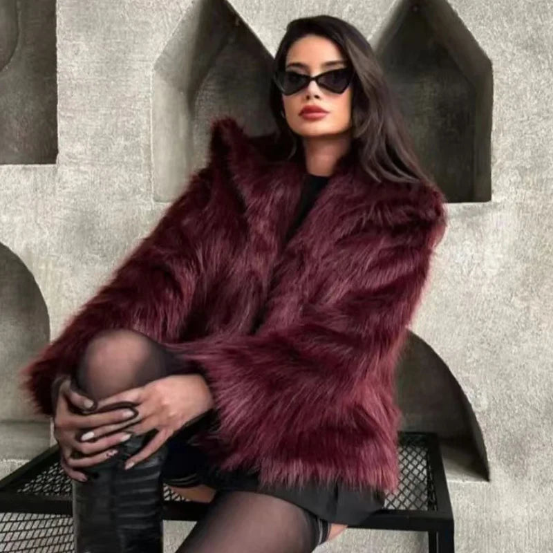 Burgundy Fur Bomber Jacket