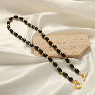 Black Agate Beaded Long Necklace