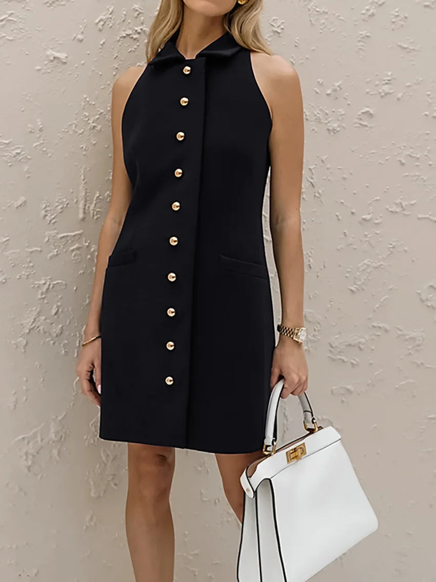 Sleeveless Lapel Dress