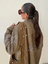 Embroidery Flower Bead Blazer Coat