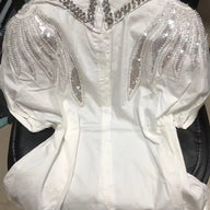 Sparkling Rhinestone Collared Blouse