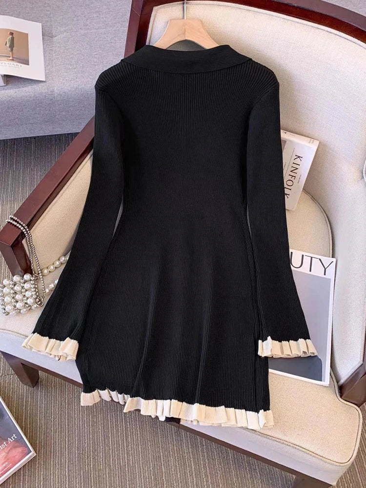 French Long Sleeve Knit Dress