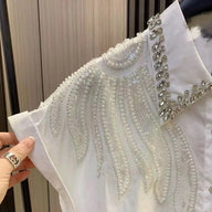 Sparkling Rhinestone Collared Blouse