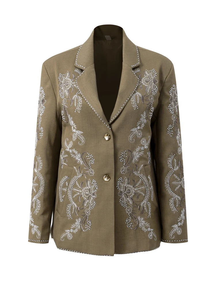 Embroidery Flower Bead Blazer Coat