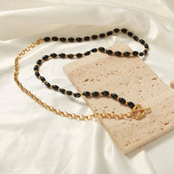 Black Agate Beaded Long Necklace