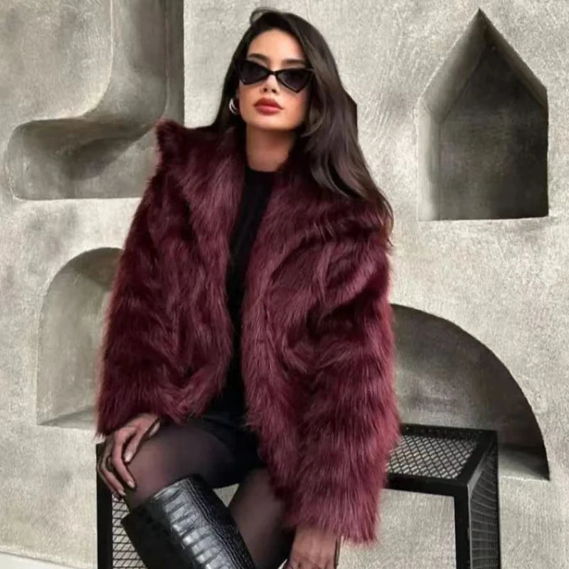 Burgundy Fur Bomber Jacket