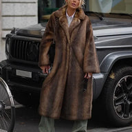 Brown Faux Fur Long Overcoat